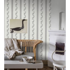 Casamance|Wallpaper linen green decorative embroidered leaves|Wallpaper 2