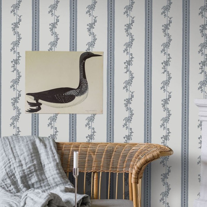 Borastapeter|Papel pintado flores bandas gris azulado|Papel Pintado