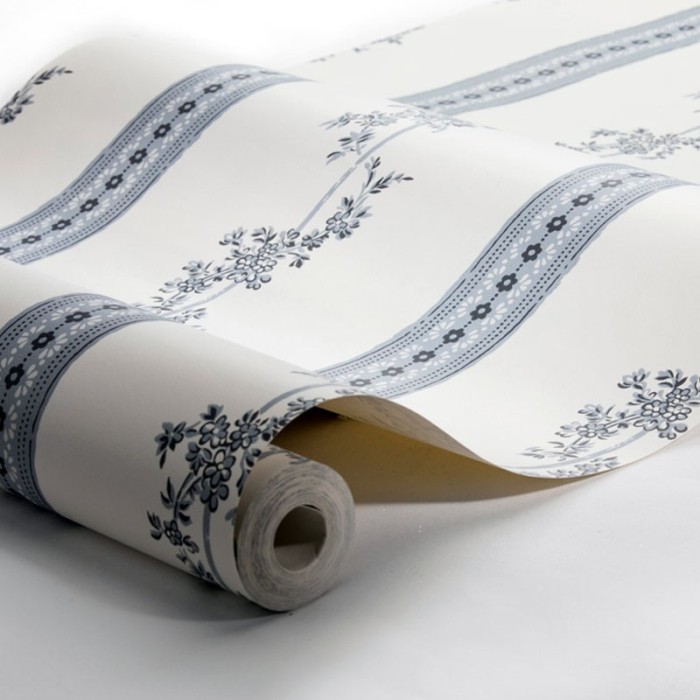 Borastapeter|Papier peint fleurs bandes gris bleuâtre|Papier Peint