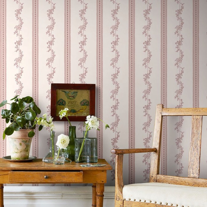 Borastapeter|Papel pintado flores rayas rosa mate clásico|Papel Pintado