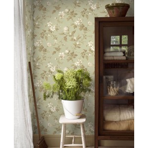 Casadeco|Papier peint fleurs sauvages blanc avec feuillage corail|Papier Peint 2