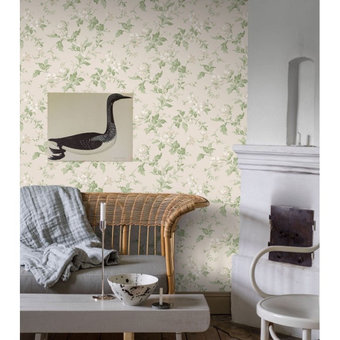 Papel pintado flores rosa blanco verde cremoso - Borastapeter Anno 4519