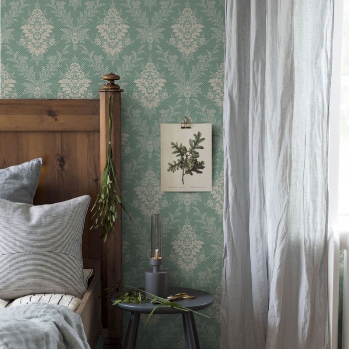 Borastapeter|Wallpaper green damask light grey medallions|Wallpaper