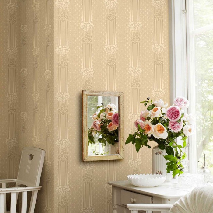 Borastapeter|Papel pintado Art Nouveau rayas floral beige|Papel Pintado