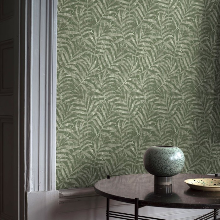 Borastapeter|Papier peint feuilles de palmier safari vert nacré|Papier Peint