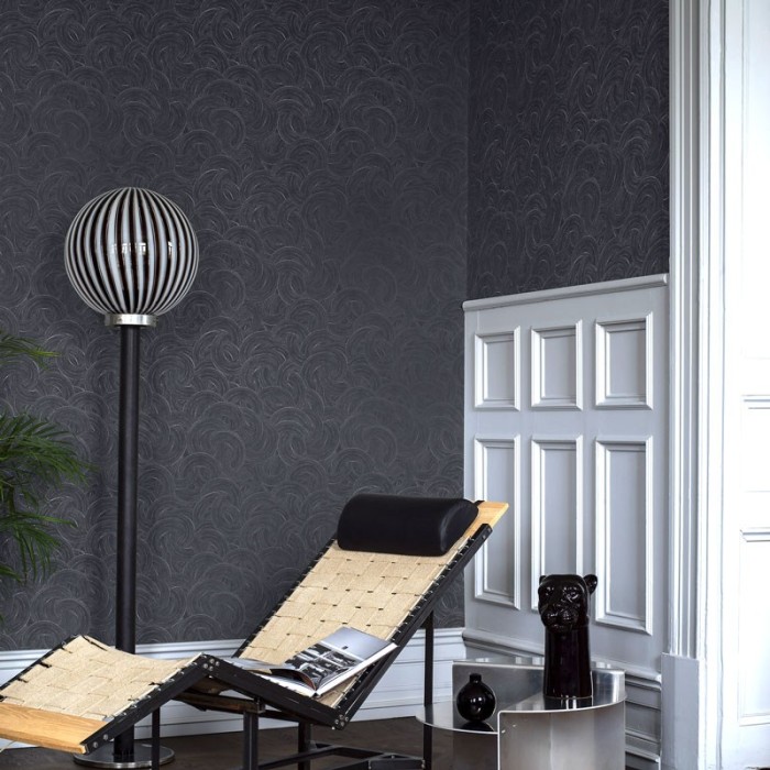 Papel pintado moderno remolinos azul medianoche plateado - Borastapeter The Apartment 3074