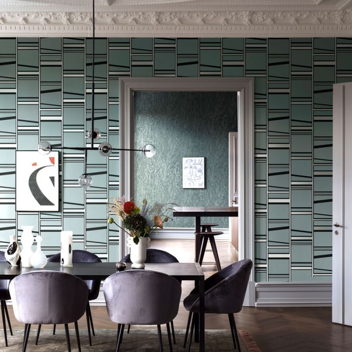 Papel pintado geométrico moderno verde negro - Borastapeter The Apartment 3053