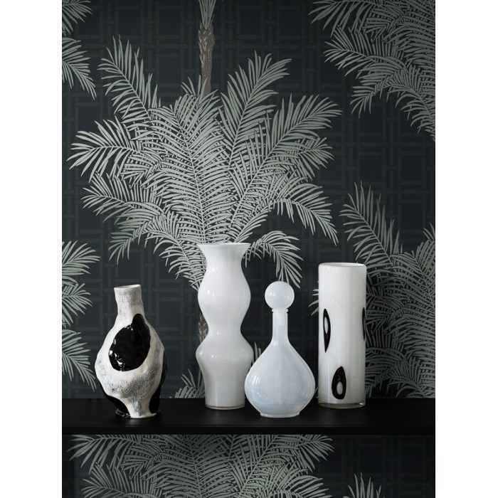 Borastapeter|Papel pintado palmeras tropicales verde gris oscuro|Papel Pintado