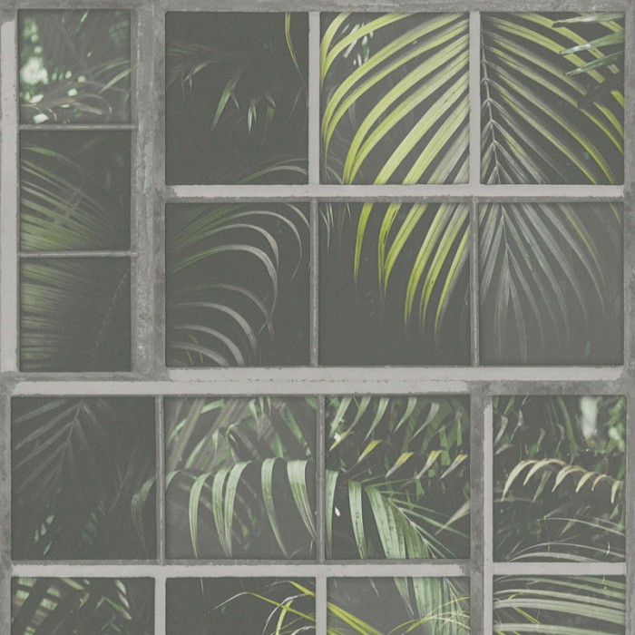 As Creation|Papel Pintado tropical verde efecto ventana|Papel Pintado