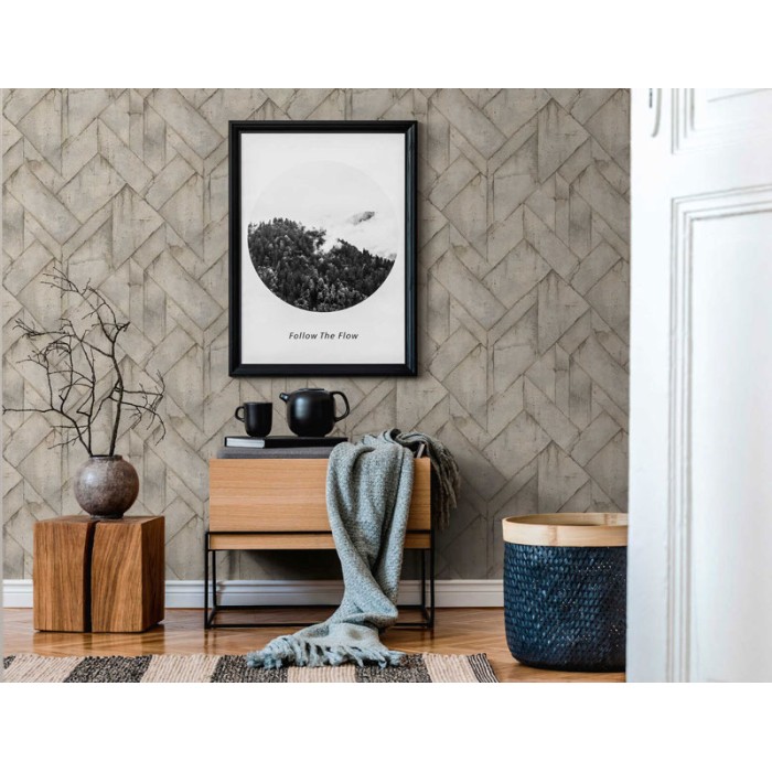 As Creation|Papier Peint béton gris et beige géométrique|Papier Peint