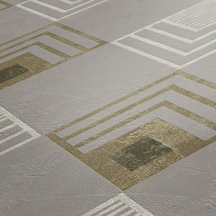 Papel Pintado rombos geométricos gris y dorado - As Creation New Life 376823