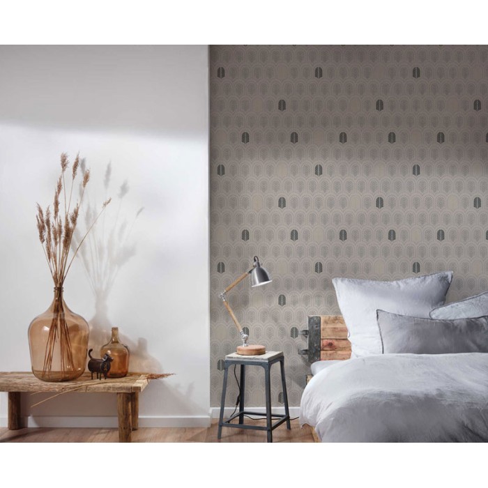 As Creation|Tapete geometrische Art-Decó beige und metallisch|Art Deco
