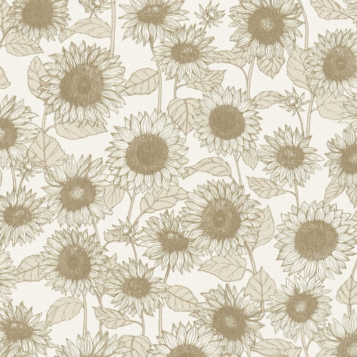 As Creation|Papel Pintado estampado de girasoles blanco y beige|Flores Vintage