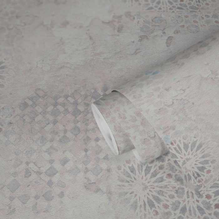 As Creation|Papel Pintado mosaico azulejos envejecidos gris y violeta|Papel Pintado