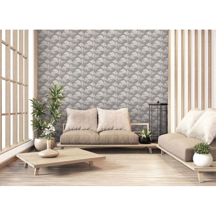 As Creation|Papier Peint oriental avec carpes japonaises en tons de gris|Papier Peint