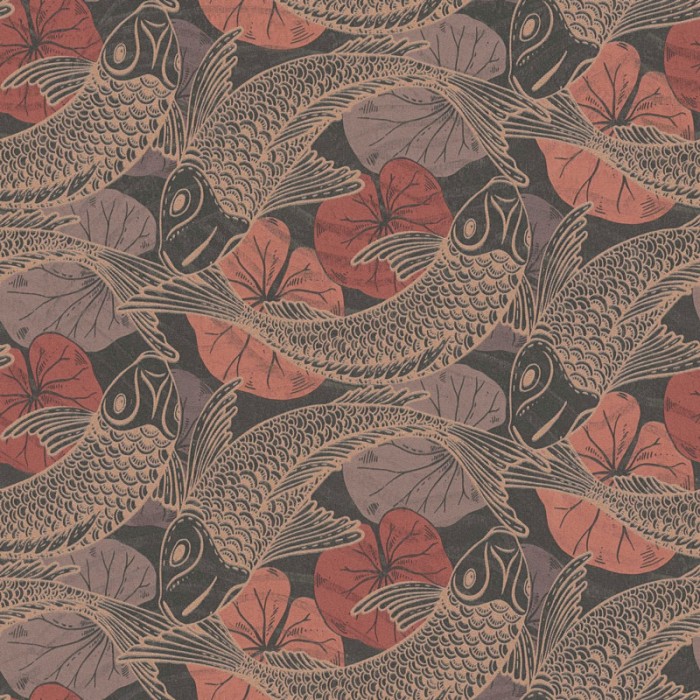 As Creation|Papel Pintado japonés con nenúfares y peces orientales|Papel Pintado