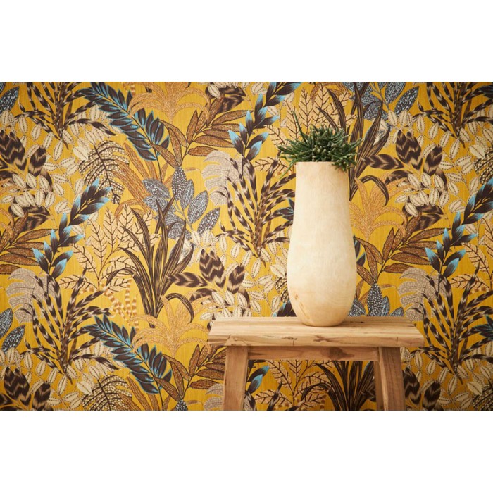 As Creation|Papel Pintado floral amarillo estilo étnico|Papel Pintado