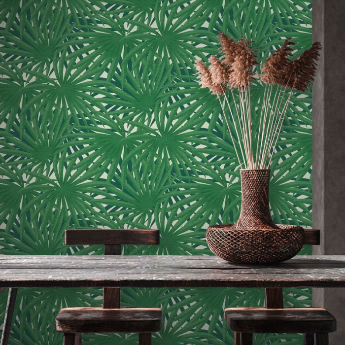 As Creation|Papier Peint plantes tropicales vertes, effet métallisé|Papier Peint