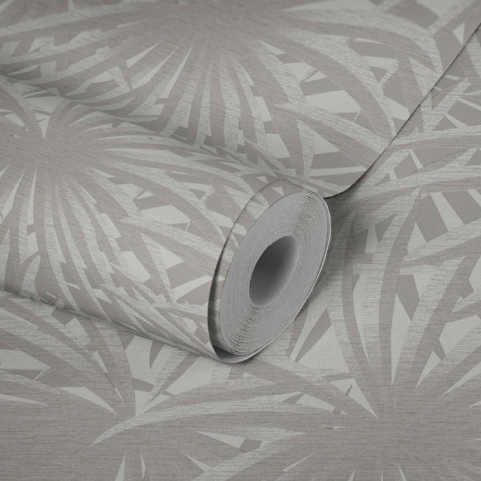 As Creation|Papel Pintado hojas tropicales metalizado gris y beige|Papel Pintado