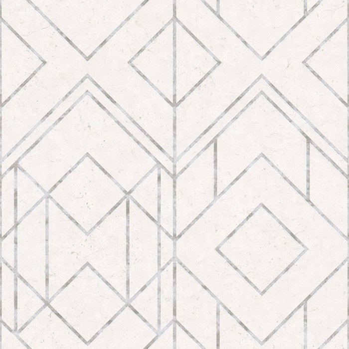 As Creation|Papel Pintado blanco y geométricos gris metalizado|Papel Pintado