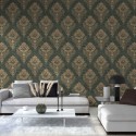 As Creation|Wallpaper green damask with modern texturing|Damask