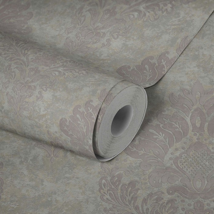 As Creation|Wallpaper with beige and gray damask motifs|Damask