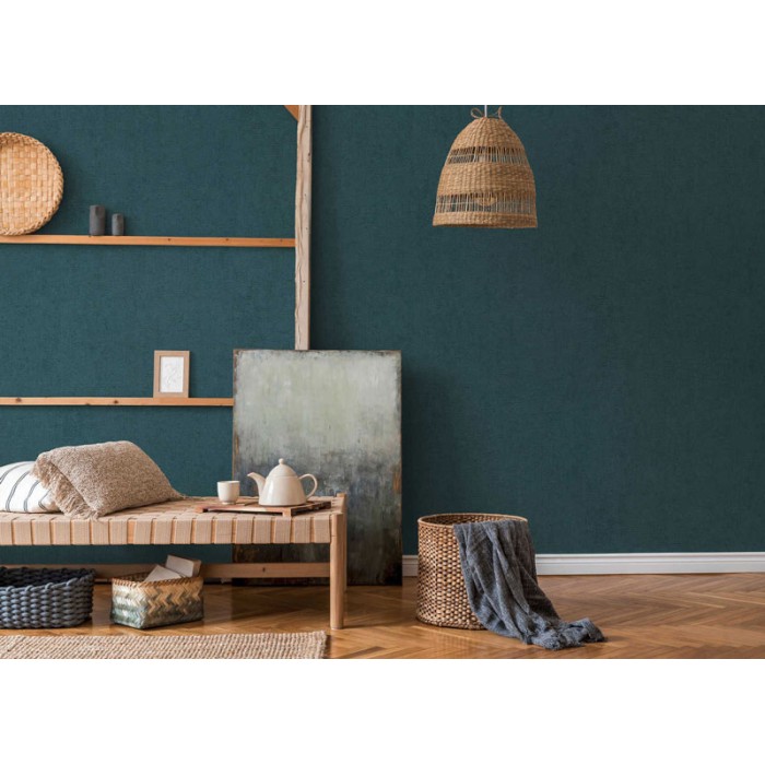 As Creation|Papier Peint bleu tirant sur le vert uni effet mur|Papier Peint