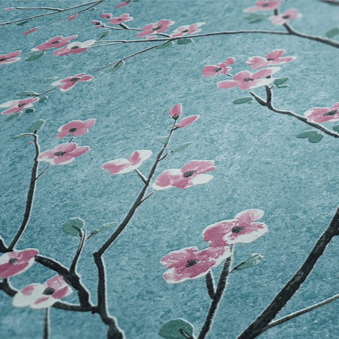 As Creation|Papier Peint floral japonais branches de cerisier bleu|Papier Peint