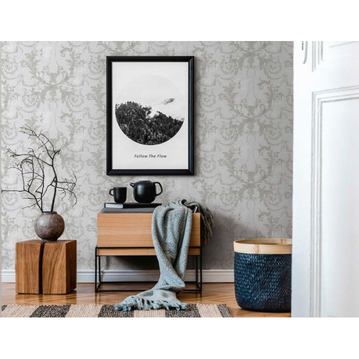 Papeldecor|Papier Peint baroque ornemental blanc et argent|Papier Peint