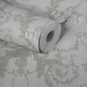 Papeldecor|Tapete barocke ornamental in Weiß und Silber|Tapeten