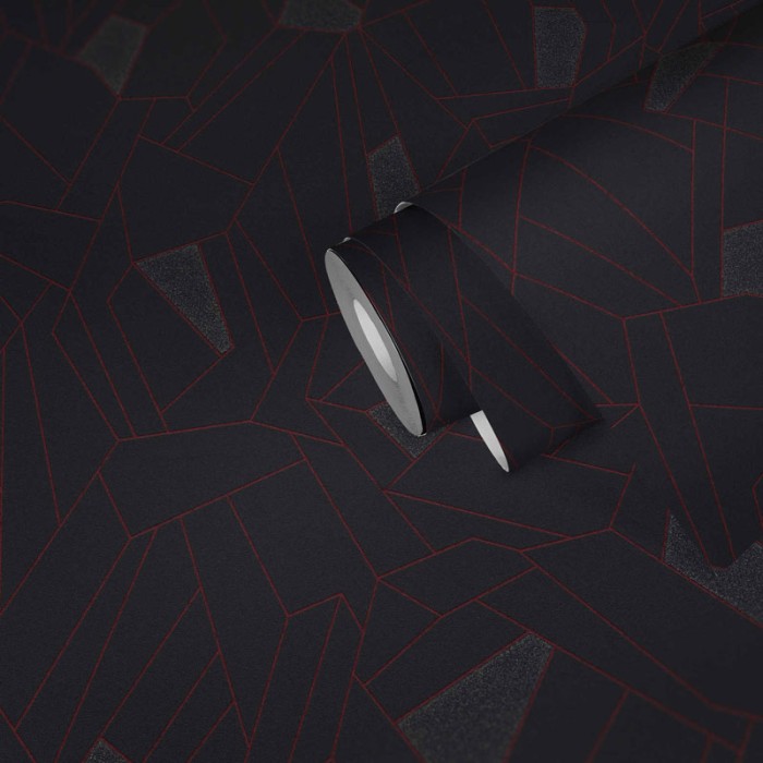 Papeldecor|Black geometric Wallpaper with metallic details|Wallpaper