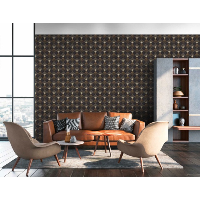 Papeldecor|Modern wallpaper with black or metallic brown diamonds|Wallpaper