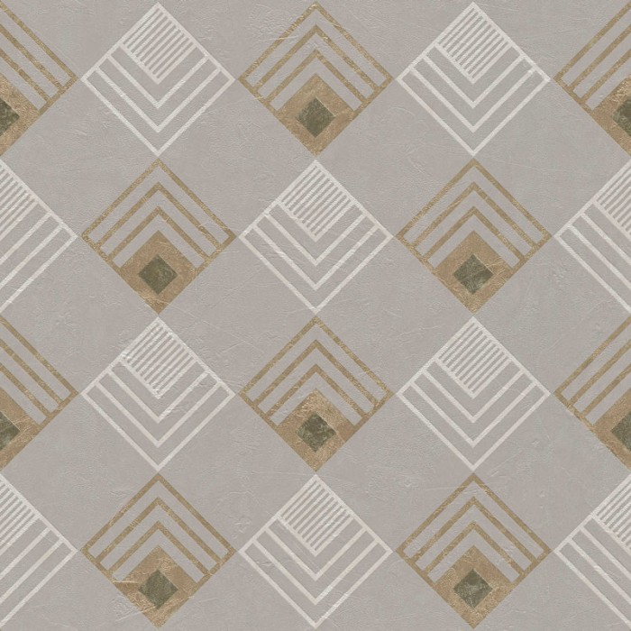 Papeldecor|Papel Pintado moderno, rombos gris y dorado metalizado|Papel Pintado