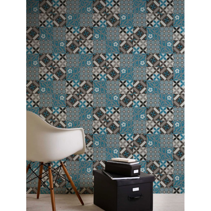 Papeldecor|Papel Pintado azulejos azules tipo mosaico|Papel Pintado