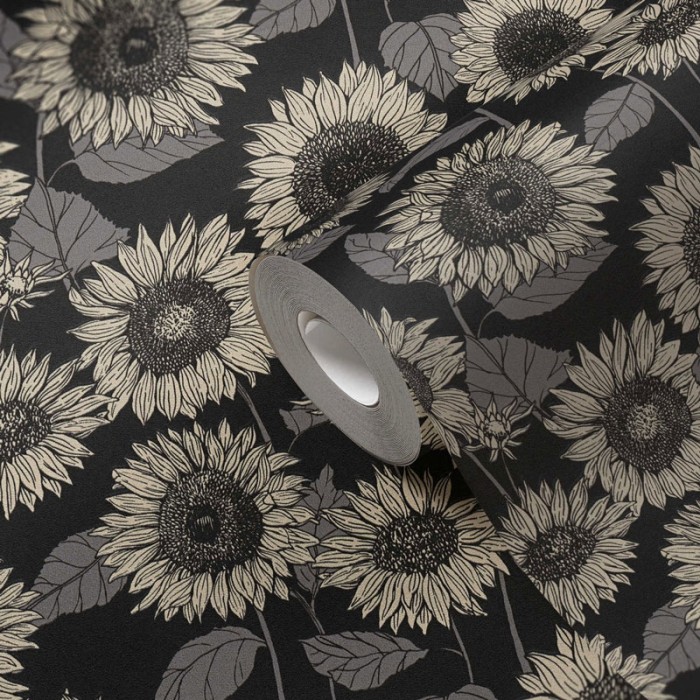 Papeldecor|Papel Pintado floral girasoles tonos oscuros|Papel Pintado
