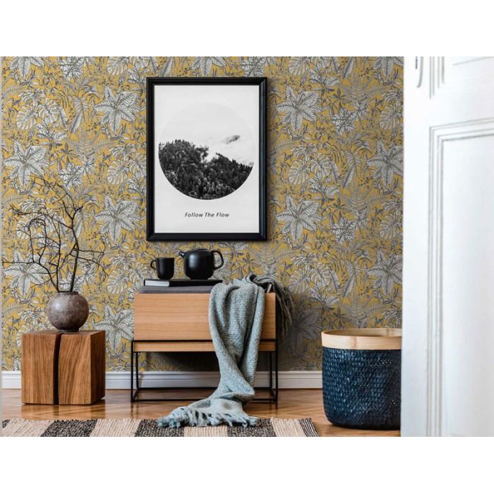Papeldecor|Papel Pintado floral plantas tropicales amarillo|Papel Pintado