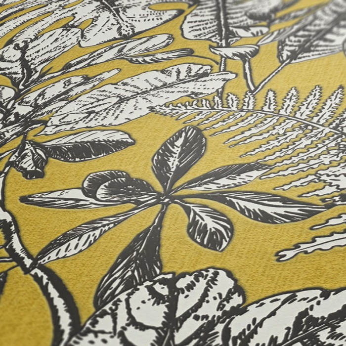 Papeldecor|Wallpaper floral tropical plants yellow|Wallpaper