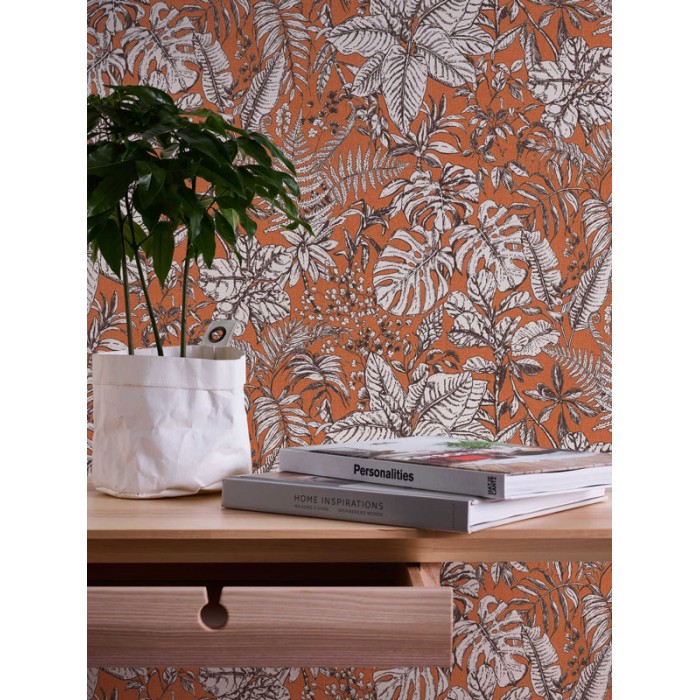 Papeldecor|Papel Pintado floral tropical naranja|Papel Pintado