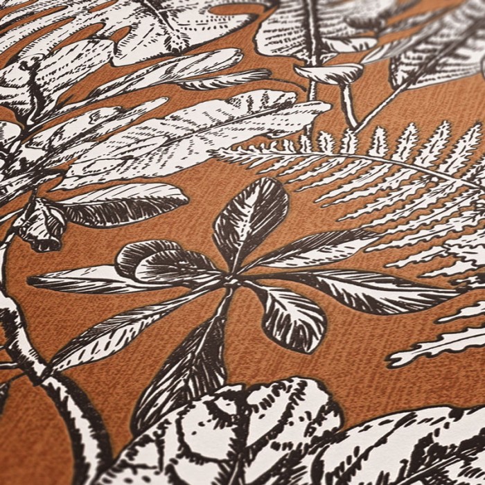 Papeldecor|Papel Pintado floral tropical naranja|Papel Pintado