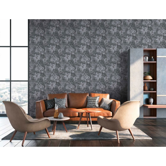 Papeldecor|Tapete moderne graue Blumenmuster|Tapeten