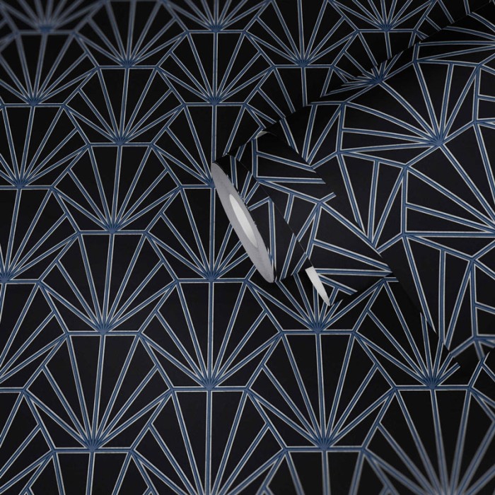 Papeldecor|Papel Pintado Art Deco azul y negro metalizado|Papel Pintado