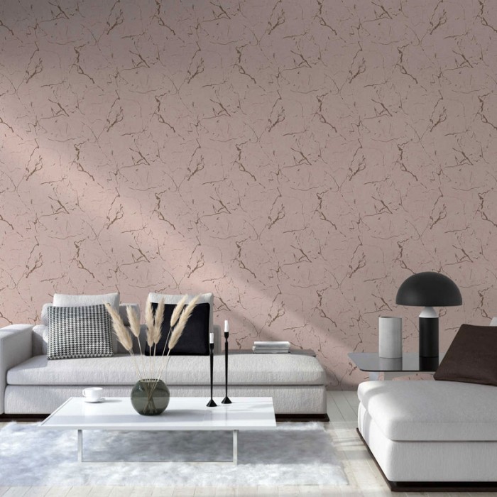 Papeldecor|Papier Peint effet mur rose avec des détails métallisés|Papier Peint
