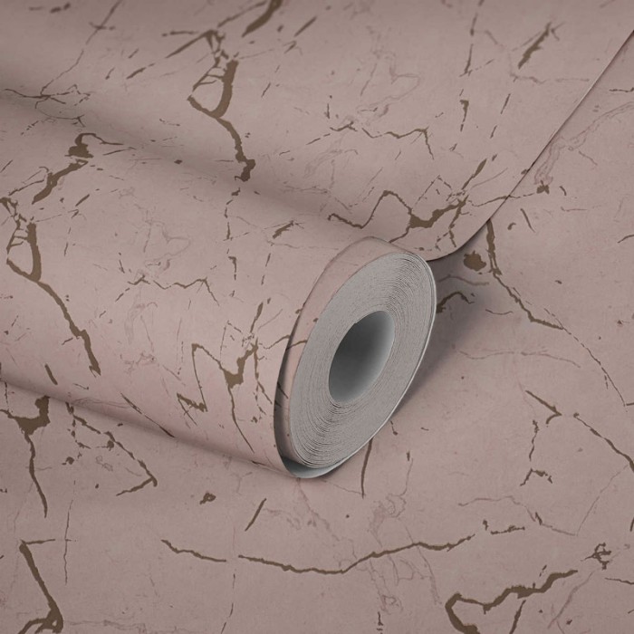 Papeldecor|Papel Pintado efecto pared rosa con detalles metalizados|Papel Pintado