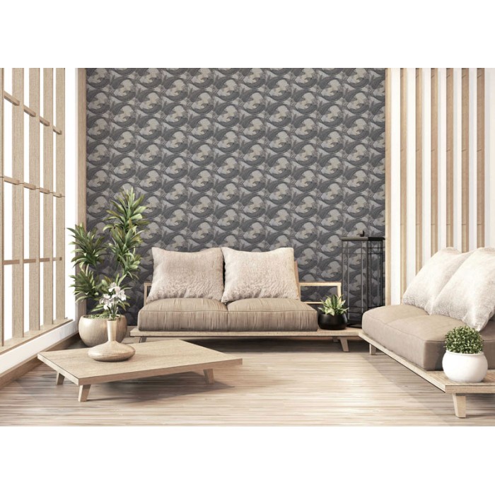 Papeldecor|Moderner Tapete im japanischen Stil mit Fischen und orientalischen Blumen|Tapeten