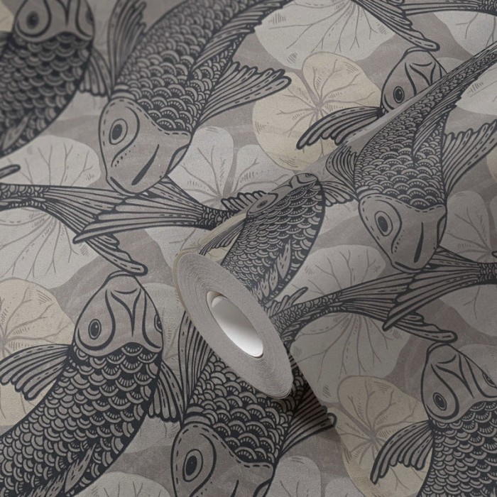 Papeldecor|Papier Peint moderne style japonais avec poissons et fleurs orientales|Papier Peint