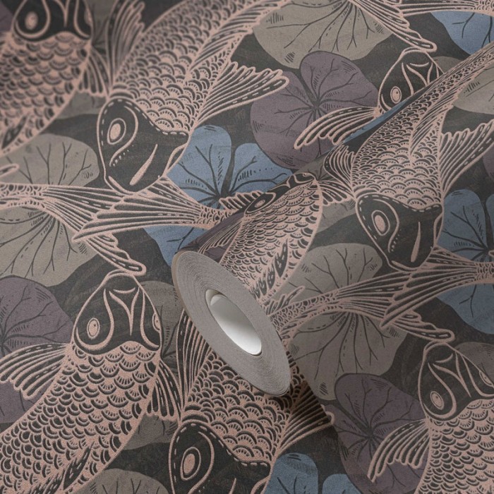 Papeldecor|Papier Peint étang japonais avec carpes et nénuphars|Papier Peint