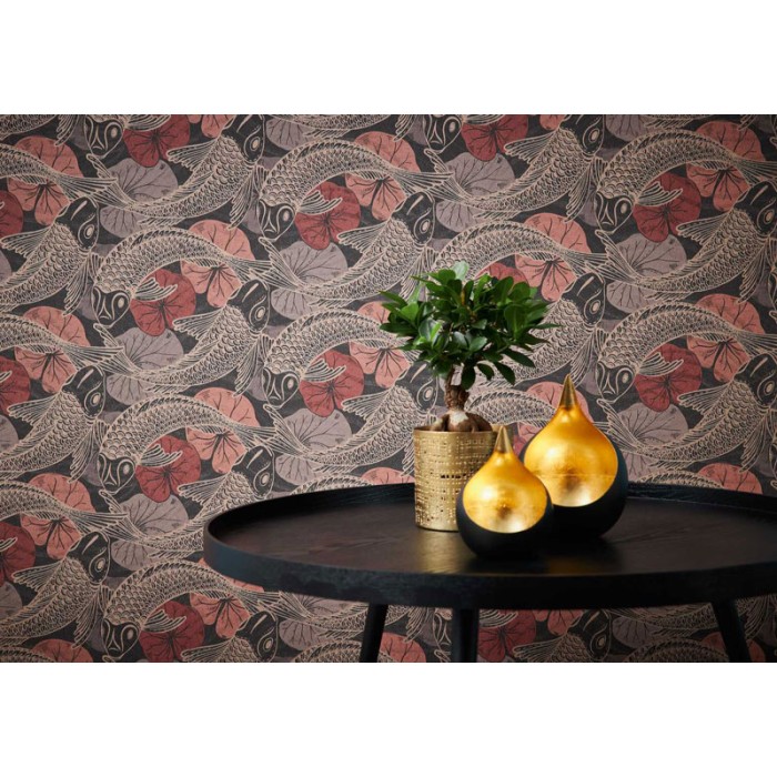 Papeldecor|Japanische Tapete mit Seerosen und orientalischen Fischen|Tapeten