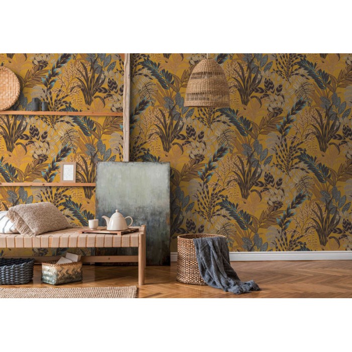Papeldecor|Papier Peint floral jaune style ethnique|Papier Peint