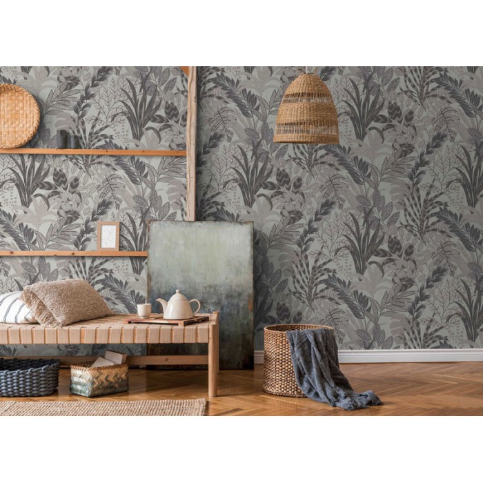 Papeldecor|Papel Pintado étnico floral moderno tonos grises beige|Papel Pintado