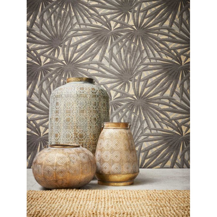 Papeldecor|Wallpaper exotic plant leaves with metallic details|Wallpaper